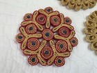 Three Vintage Rattan  Wicker Trivets  Flower Swirl Design  Beige  Red