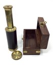 Vintage Brass Leather Wrap Telescope Spyglass With Wooden Box Brass Trim Clean   