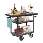 Rolling Bar Cart Industrial Mobile Serving Cart Trolley Kitchen Storage 3 Tiers