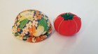 2 Vintage Pincushions Red Strawberry Tomato   Handmade Floral Hat Pin Cushion