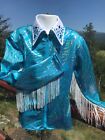Western Show Shirt  Pleasure  Rodeo  Queen   Turquoise Fringe  Girls-xs S M L Xl