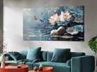  Lotus Flower Wall Art Landscape Zen Butterfly Canvas 40l  X 20w  White Lotus