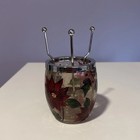 Votive Tea Light Holder 2 Piece Red Poinsettia Crackle Glass W  Metal Holder