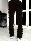 Men Black Stacked Flare Jeans   Slim Fit Stretch Denim Streetwear Pants