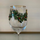 Hand Painted   Jeweled Wine Glass Set Of 2  Coquette Christmas Red Bows   Holly 