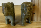 Vtg Hand Carved Green Stone Elephant Figurines Pair 2 5  Lucky Trunk Up Statue