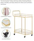2 Tier Serving Bar Cart W wheels Handle Glass Shelves For Wine Craft Beer Food  
