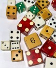 35x Vintage Dice Lot Bakelite Butterscotch Game Dice Red Casino Biloxi Green