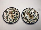 Vintage Lot 2 Jerusalem Handpainted Art Pottery Hanging Dish Flowers Blue Signed