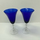 Set Of 7 Vtg 1930s Huntington Glass Ding Cobalt Blue Wine Clear Stems Art Deco