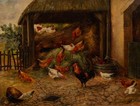 European School Late 19th Century Oil - Farmyard Scene With Chickens