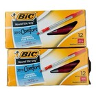 24 Pens Bic Round Stic Grip Red Ink Ballpoint Pen Xtra Comfort Medium Point