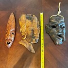 Hand-carved Wooden Wall Masks Set Of 3 With Tribal   Abstract Faces  Home Decor