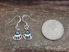 Native American Sterling Silver   Turquoise Bear Paw Dangle Earrings - Parker