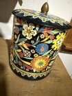 Vintage 1975 Daher Black Floral Series Embossed Tall Biscuit Tin Made In England