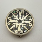 Vintage Mexican 925 Silver Pill Box Abalone Inlay Round Trinket Container