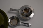 Vintage Fondue Set Avocado Green White Geometrics Enamel Mcm Kitchen