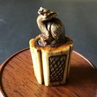 Japanese Traditional Netsuke - Handcrafted Fox Motif - Deer Antler Material