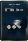 Set Of 3 Yemen Coins Dated 1990   1993 In Info Card W stamp   Postmark