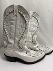 Vintage Dan Post White Leather Cowboy Boots P2169 8 5 D  Stitching Braided Trim