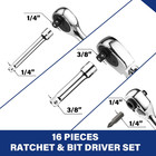 16pc Flex Head Stubby Ratchet Set 1 4    3 8  Drive W  Bits   Extensions