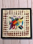 Set Of 3 Framed Otomi Tenango Mexican Embroidered Tapestry Textile Folk Art 8x8 