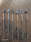 Vintage Japanese 6 Swizzle Sticks Set Figural Finials Sterling Silver