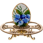 Diy Bead Embroidery Kit On Wood  egg With Blue Flowers  