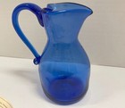 Vintage Handblown Blue Glass Pitcher From The Virginia Glasshouse Of 1608
