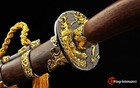 95cm Gold Dragon phoenix Chinese Damascus Folded Steel Qing Dynasty Dao Sword       