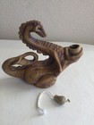 1989 Flat Earth Studio Art Dragon Pottery Oil Lamp Mythical Fantasy 5  H 6  Long