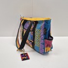 Vtg Laurel Burch Groovy Feline Colorful Cat Purse Bag Tote Zip Folk Art