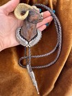 Outstanding Vintage 1992 Savage Carved Wood   Sterling Silver Ram Head  Bolo Tie