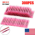 100 300pcs Red Heat Shrink Butt Wire Connectors Crimp Terminals Awg 16-22 Gauge