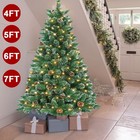 4 5 6 7ft Christmas Tree Xmas With Led Lights Artificial Snow Flocked Pinecone