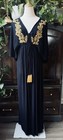 S M World Market Black Embroidered Maxi Kaftan Dress Drawstring V Neck Tassels