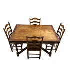 Antique Wood Extension Dining Set 5 Rush Seat Chairs