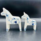 Larsen Danmark Denmark Dala Wooden Horse Pair Blue   White 5 25 Inch Vintage