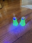 Vtg Uranium Vaseline Glass Salt And Pepper Shakers Green Depression Glass