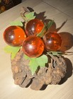 Retro Vintage Mcm Mid Century Modern 4 Orange Lucite Grapes Bunch Wood Stem 9 