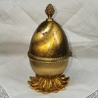 Vintage Evans Gold Tone Egg Perfume Holder Case W  2 Glass Bottles Vanity Set