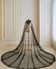 Gothic Black Wedding Cape Hooded Lace 3m Tulle Bridal Cloak For Quinceanera Gown
