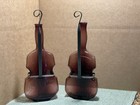 Vintage Pair Mid-century Purple Glass Violin Wall Pocket Vases W  Metal Hangers