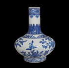 Qianlong Signed Old Chinese Blue white Porcelain Vase W pomegranate