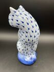 Vintage Handpainted Porcelain Kitty Cat In Blue Fishnet - Andrea By Sadek