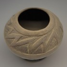 Native American Pottery Signed Clay Bowl W  Mountain Pattern Around Rim