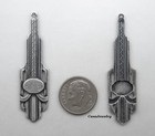  0183em Antiqued Sterling Silver Plated Art Deco W green - 2 Pcs 