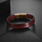 Braided Leather Bracelet Punk Brown For Men Woman Stainless Steel Magnetic Clasp