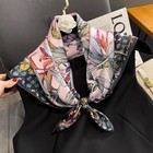 100  Mulberry Silk 27  Square Scarf Women Neckerchief Bandana Black Pink Flower