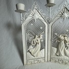 Vtg White Metal Angel Triptych Candelabra Candle Holder Christmas Decor As Is